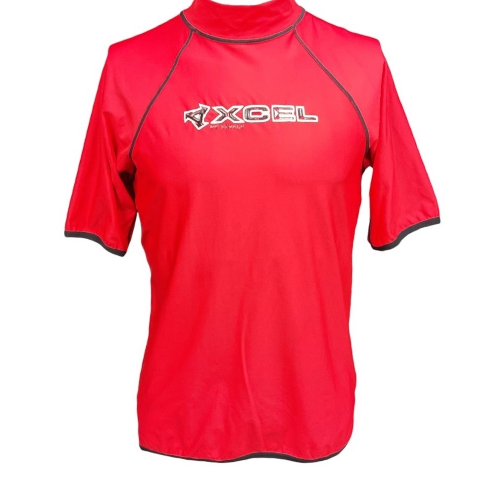 XCEL Men's Red Short Sleeve UV Shield Surfing Rash Guard Top Shirt Size XL‎
